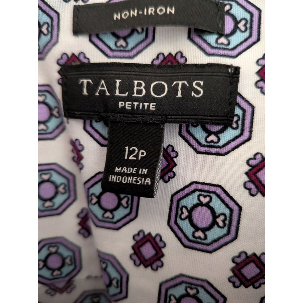 Women's Talbots Petite Button Down Shirt 12P White Purple Geometric - Picture 5 of 5